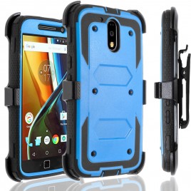 Motorola Moto G4, Moto G4 Plus Case, [SUPER GUARD] Dual Layer Protection With [Built-in Screen Protector] Holster Locking Belt Clip+Circle(TM) Stylus Touch Screen Pen (Blue)
